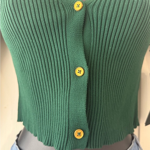 Green Ribbed Button-Up Sweater - Picture 2 of 6